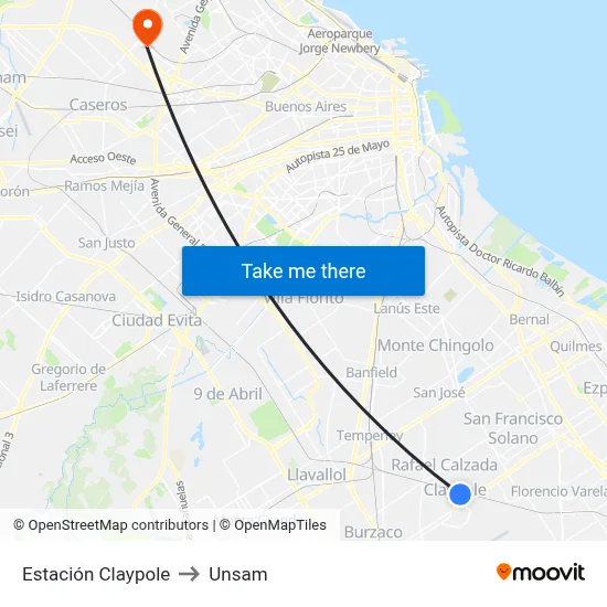Estación Claypole to Unsam map