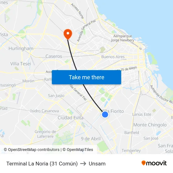 Terminal La Noria (31 Común) to Unsam map