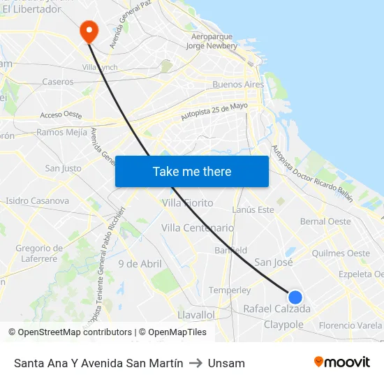 Santa Ana Y Avenida San Martín to Unsam map