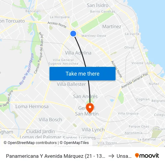 Panamericana Y Avenida Márquez (21 - 130) to Unsam map