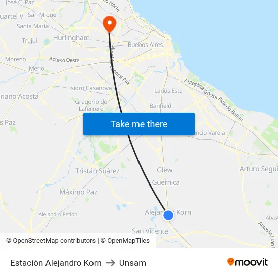 Estación Alejandro Korn to Unsam map