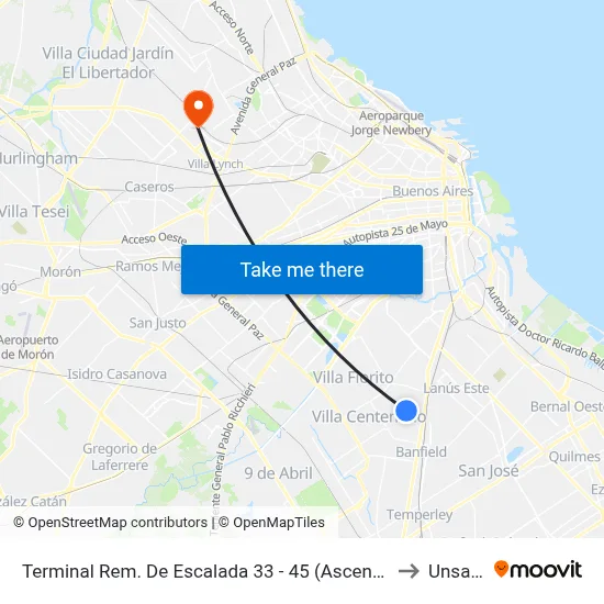 Terminal Rem. De Escalada 33 - 45 (Ascenso) to Unsam map