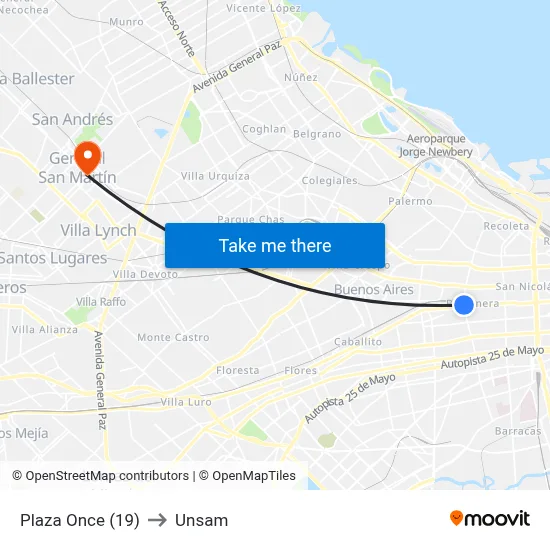 Plaza Once (19) to Unsam map