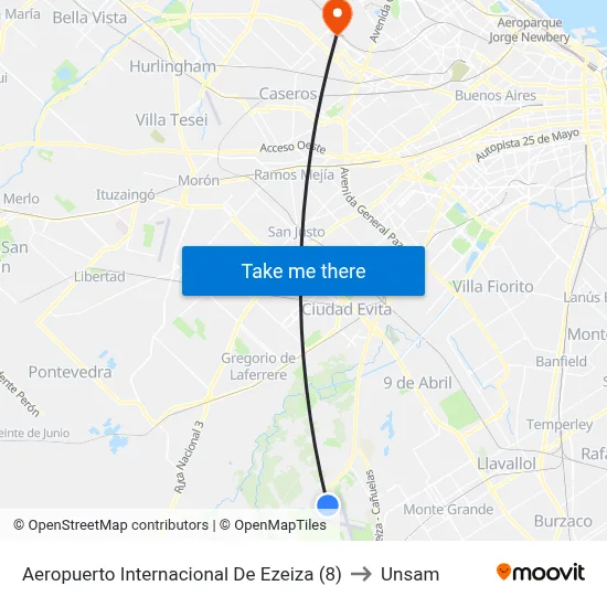 Aeropuerto Internacional De Ezeiza (8) to Unsam map
