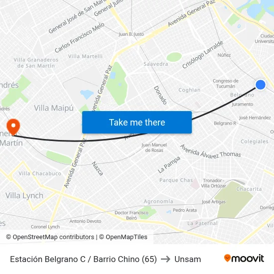 Estación Belgrano C / Barrio Chino (65) to Unsam map