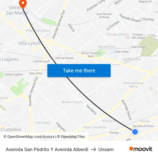 Avenida San Pedrito Y Avenida Alberdi to Unsam map