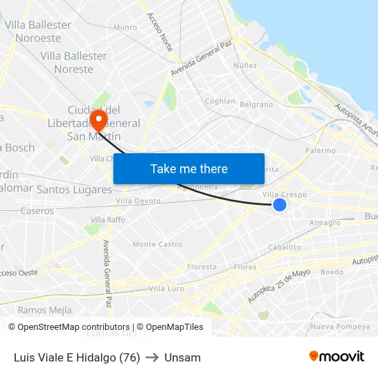 Luis Viale E Hidalgo (76) to Unsam map