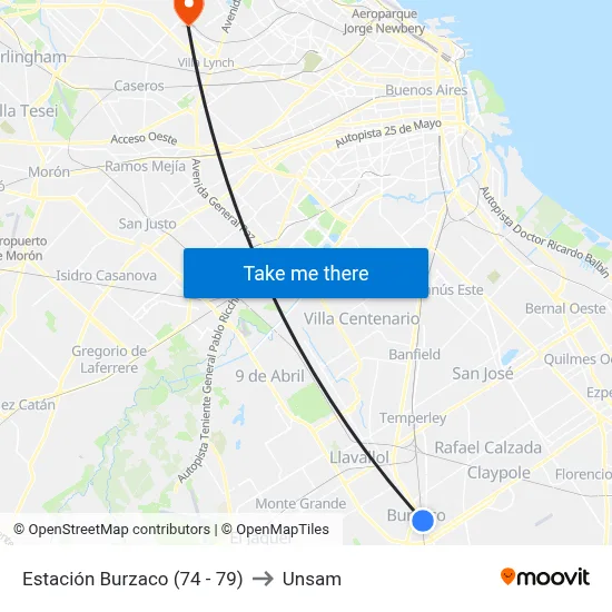 Estación Burzaco (74 - 79) to Unsam map