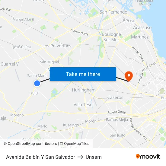 Avenida Balbín Y San Salvador to Unsam map