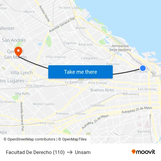 Facultad De Derecho (110) to Unsam map