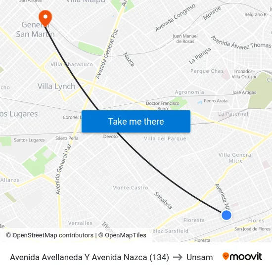 Avenida Avellaneda Y Avenida Nazca (134) to Unsam map