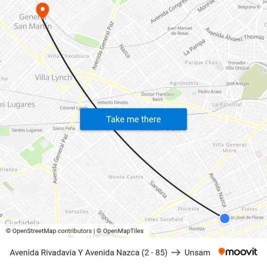 Avenida Rivadavia Y Avenida Nazca (2 - 85) to Unsam map
