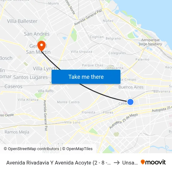 Avenida Rivadavia Y Avenida Acoyte (2 - 8 - 86) to Unsam map
