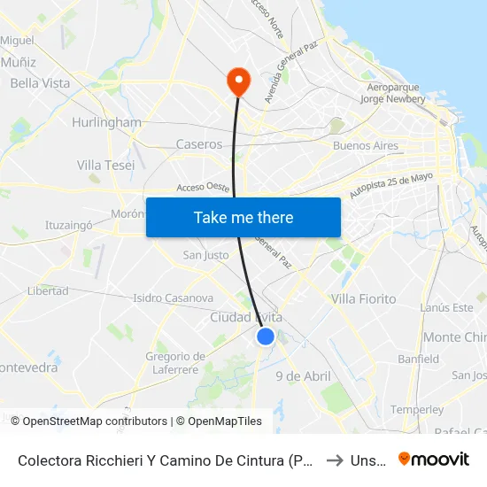 Colectora Ricchieri Y Camino De Cintura (Puente 12) to Unsam map
