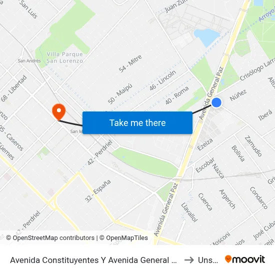 Avenida Constituyentes Y Avenida General Paz (127) to Unsam map