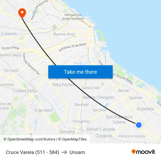 Cruce Varela (511 - 584) to Unsam map