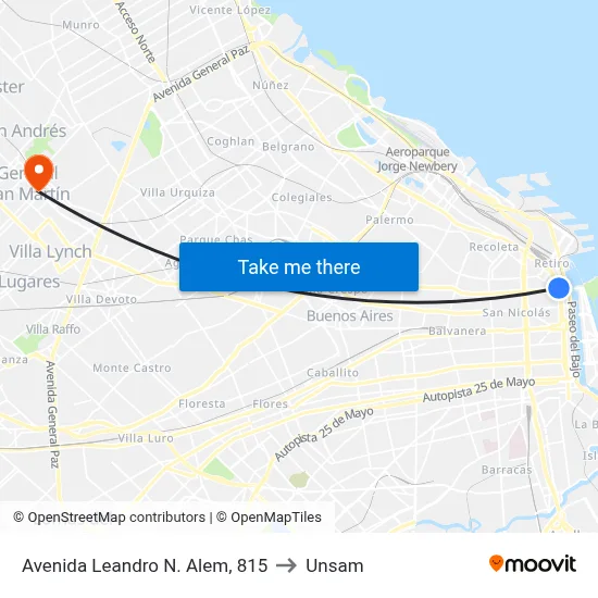 Avenida Leandro N. Alem, 815 to Unsam map