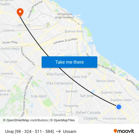 Unaj (98 - 324 - 511 - 584) to Unsam map