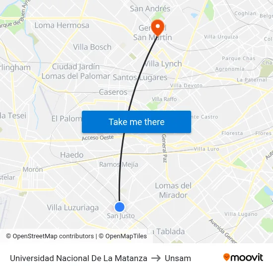 Universidad Nacional De La Matanza to Unsam map