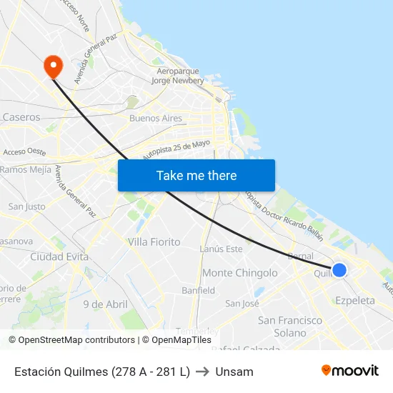 Estación Quilmes (278 A - 281 L) to Unsam map