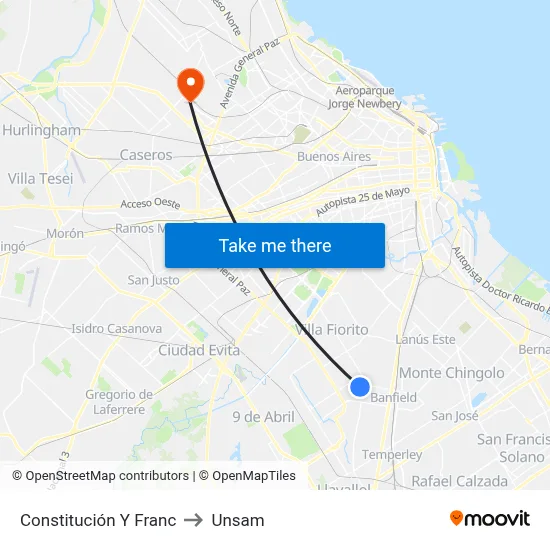 Constitución Y Franc to Unsam map