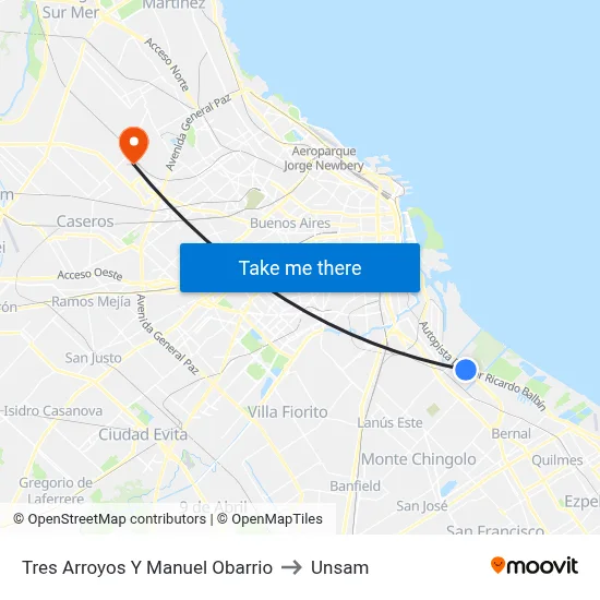 Tres Arroyos Y Manuel Obarrio to Unsam map