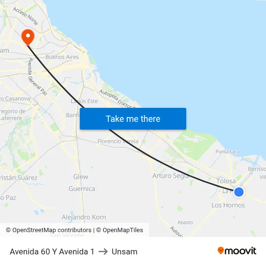 Avenida 60 Y Avenida 1 to Unsam map