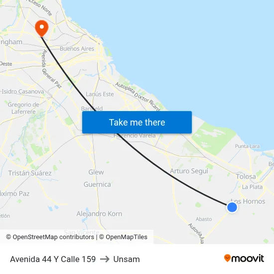 Avenida 44 Y Calle 159 to Unsam map