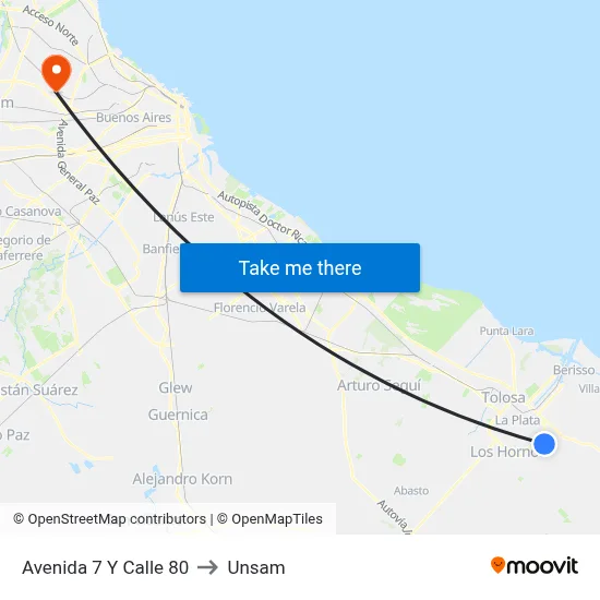 Avenida 7 Y Calle 80 to Unsam map