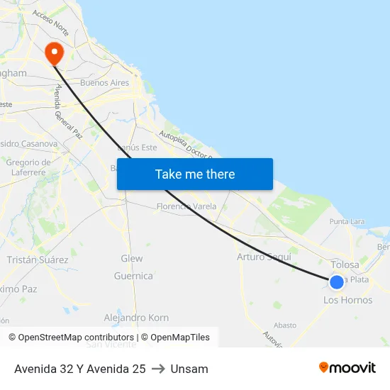 Avenida 32 Y Avenida 25 to Unsam map