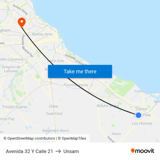 Avenida 32 Y Calle 21 to Unsam map