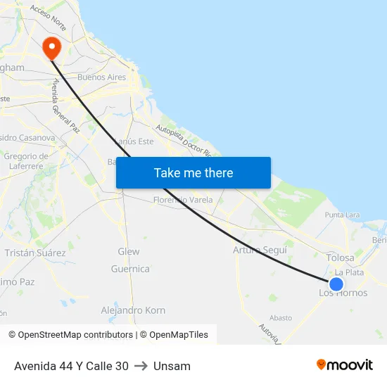 Avenida 44 Y Calle 30 to Unsam map