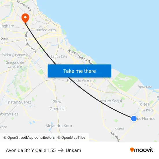 Avenida 32 Y Calle 155 to Unsam map