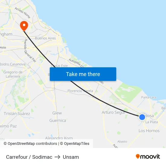 Carrefour / Sodimac to Unsam map