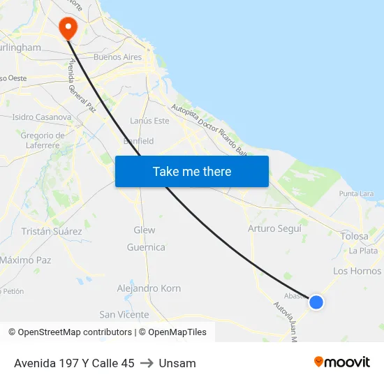 Avenida 197 Y Calle 45 to Unsam map