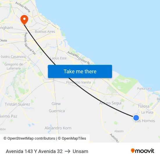 Avenida 143 Y Avenida 32 to Unsam map