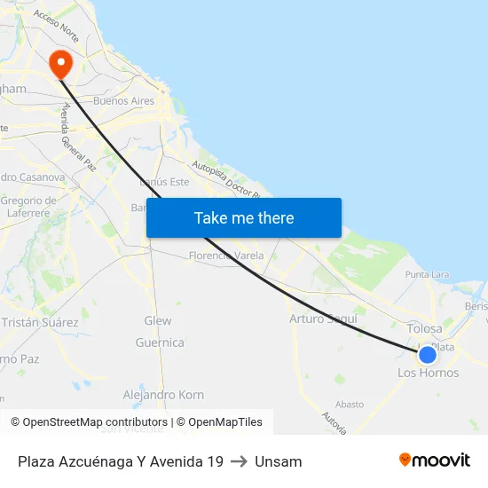 Plaza Azcuénaga Y Avenida 19 to Unsam map