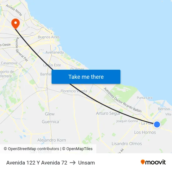 Avenida 122 Y Avenida 72 to Unsam map