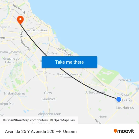 Avenida 25 Y Avenida 520 to Unsam map