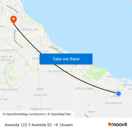 Avenida 122 Y Avenida 52 to Unsam map