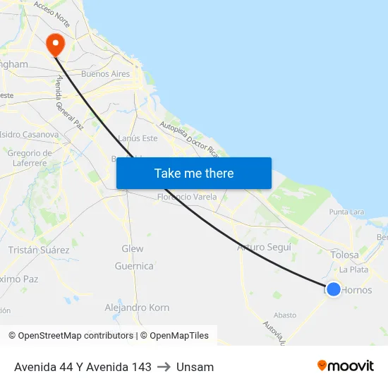 Avenida 44 Y Avenida 143 to Unsam map