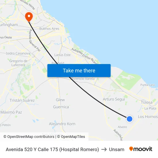 Avenida 520 Y Calle 175 (Hospital Romero) to Unsam map