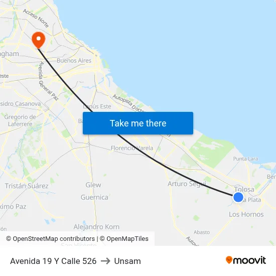 Avenida 19 Y Calle 526 to Unsam map