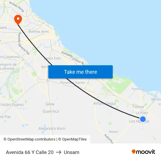 Avenida 66 Y Calle 20 to Unsam map