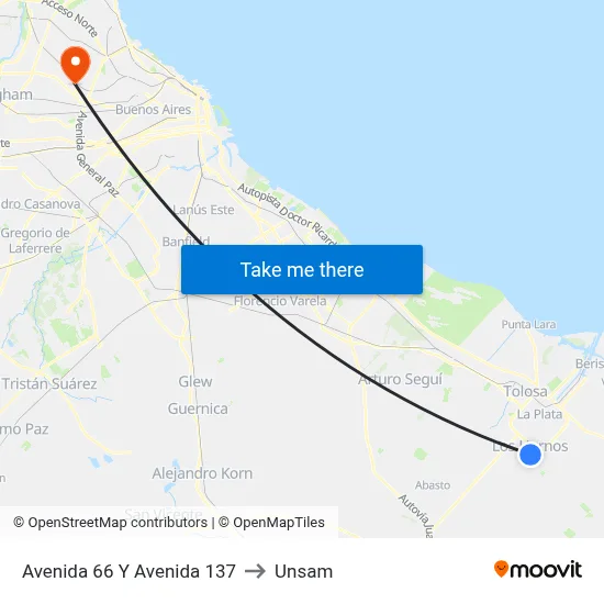 Avenida 66 Y Avenida 137 to Unsam map