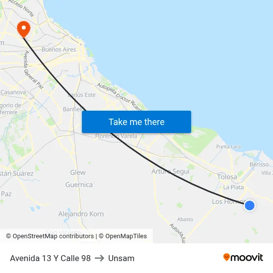 Avenida 13 Y Calle 98 to Unsam map