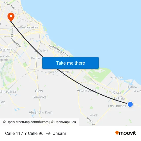 Calle 117 Y Calle 96 to Unsam map