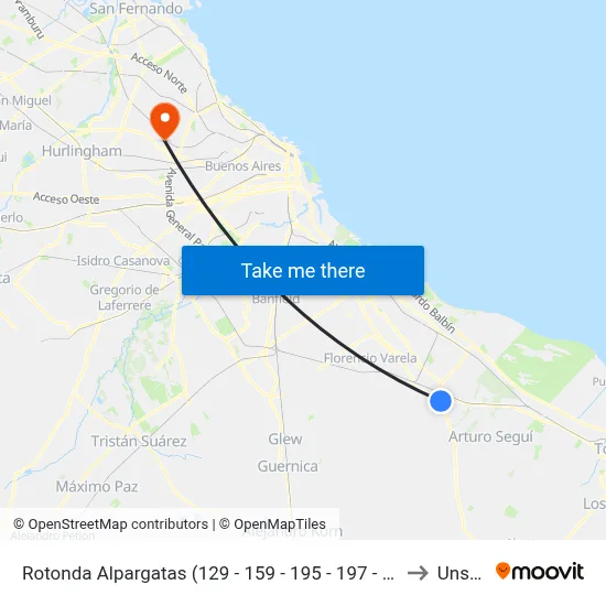 Rotonda Alpargatas (129 - 159 - 195 - 197 - 219 - 619) to Unsam map