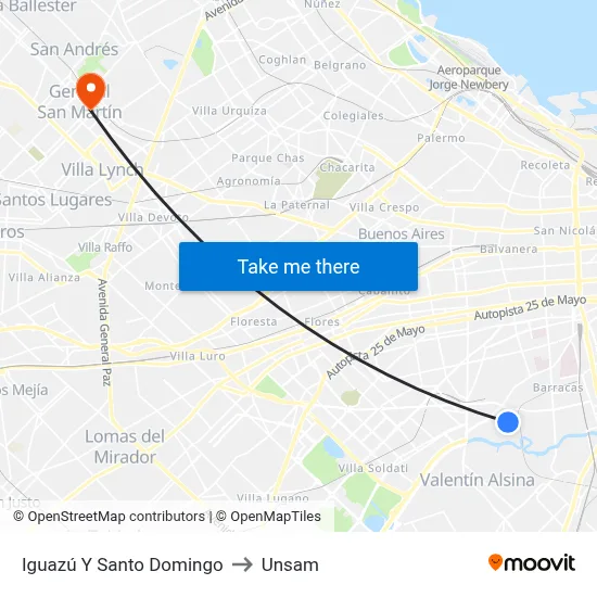 Iguazú Y Santo Domingo to Unsam map