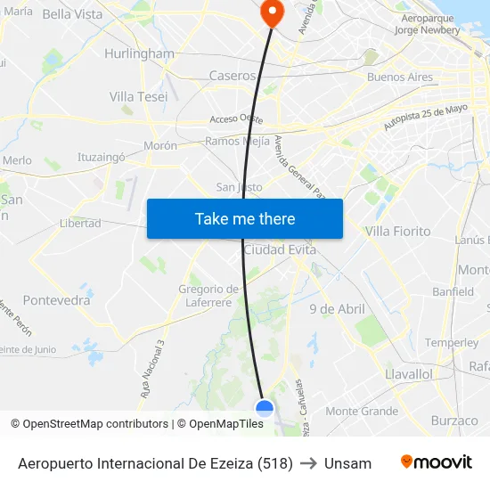 Aeropuerto Internacional De Ezeiza (518) to Unsam map